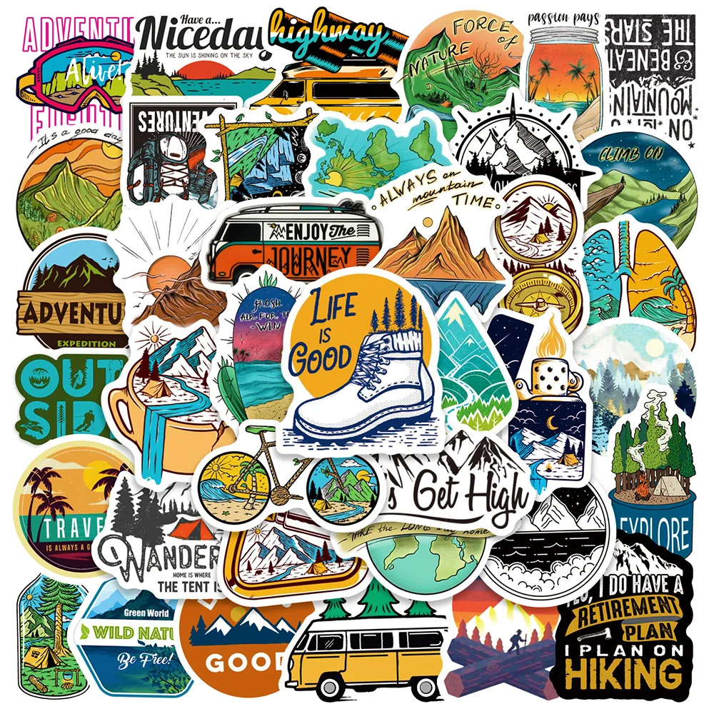 

10/50Pcs Camping outside Graffiti Stickers Luggage Suitcase Phone Guitar Skateboard Car Scrapbook Waterproof Sticker Toy Gift