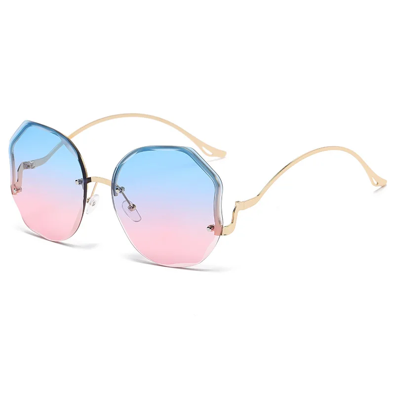 New Borderless Polygon Sunglasses Women's Transparent Gradient Tea Pink Fashion Sun Glasses Women's Outdoor Travel Eyewear UV400