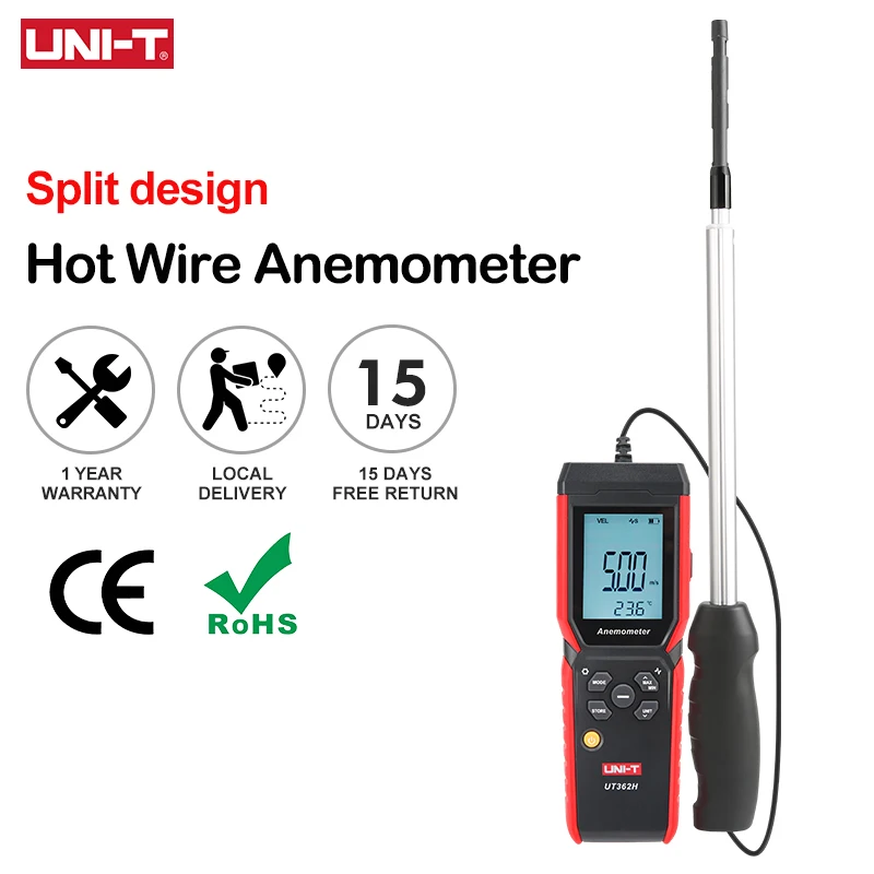 UNI-T Hot Wire Anemometer UT362H Split Design Wind Meter Wind Velocity Volume Temperature Measurement