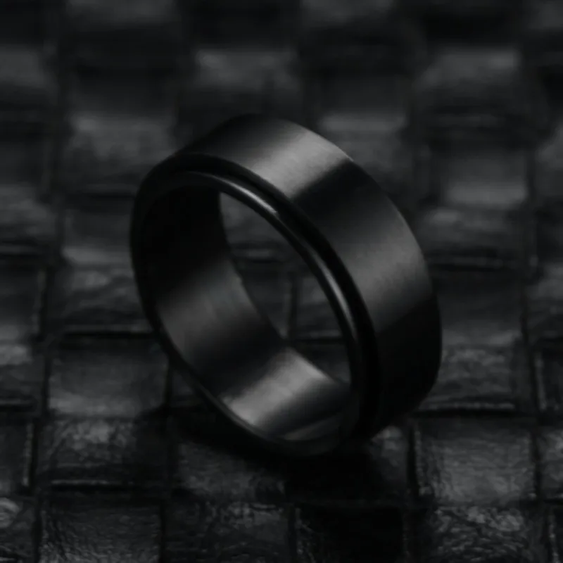 Metal Spinner Fidget Black Rock Band Rings For Men Anti Rotating Anxiety Control Relaxing Joint Ring Accessories Bague Homme view 4