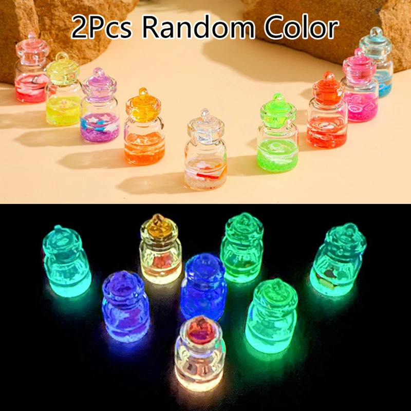 2Pcs Creative Simple Luminous Glass Bottles Mini Figurine Miniature Ornament Cute Fashion DIY Decoration Accessories Gifts