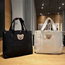 Canvas Bucket Handbags Casual Large Capacity Bear Embroidery Stroller Hanging Bag Korean Style Tote Bag Women