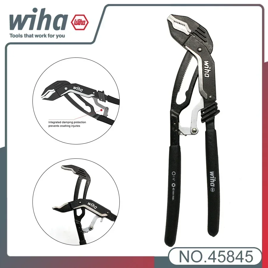 WIHA 45845 Adjustable Water Pump Plier 10 Inch with Comfort Grip Ratcheting Push Button Black Forest Classical Water Pump