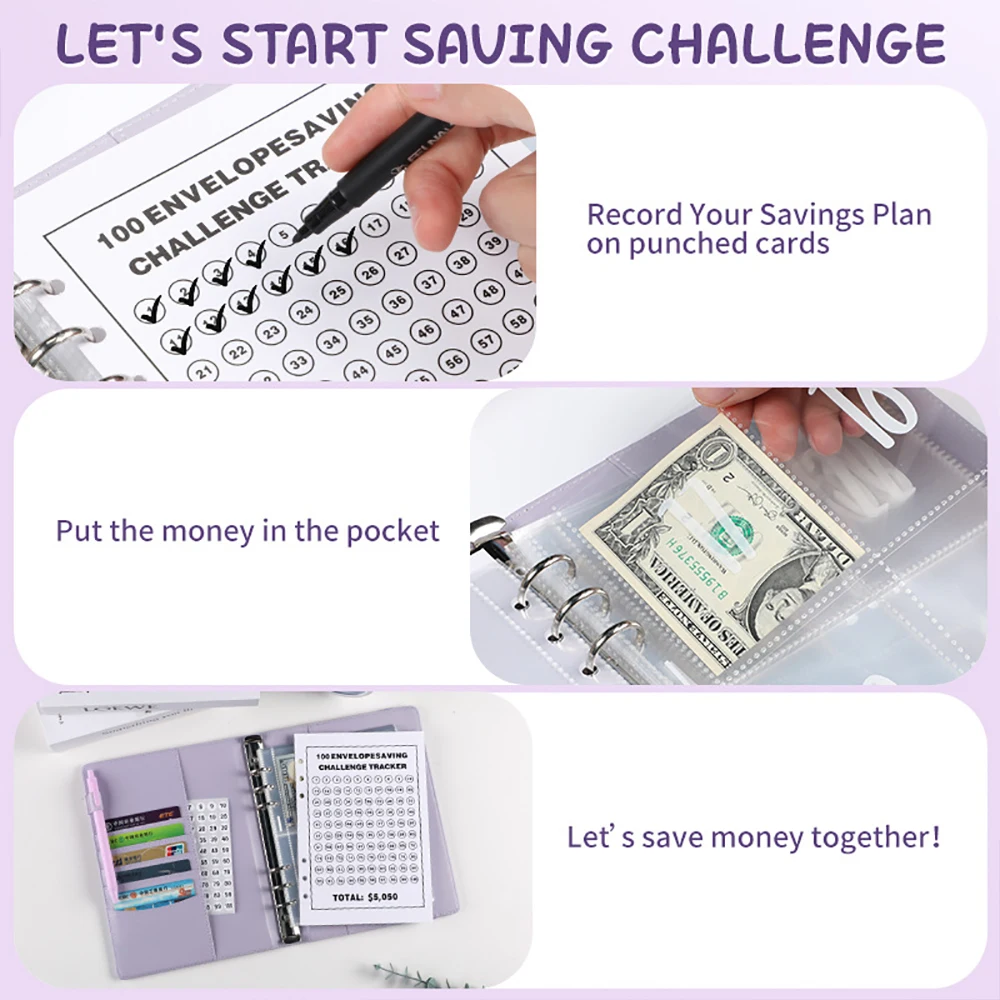 A6 Money Budget Planner 2024 Cash Envelope Savings Money 6 Holes Binder for Financial Management Loose-leaf Notebook Binder view 6