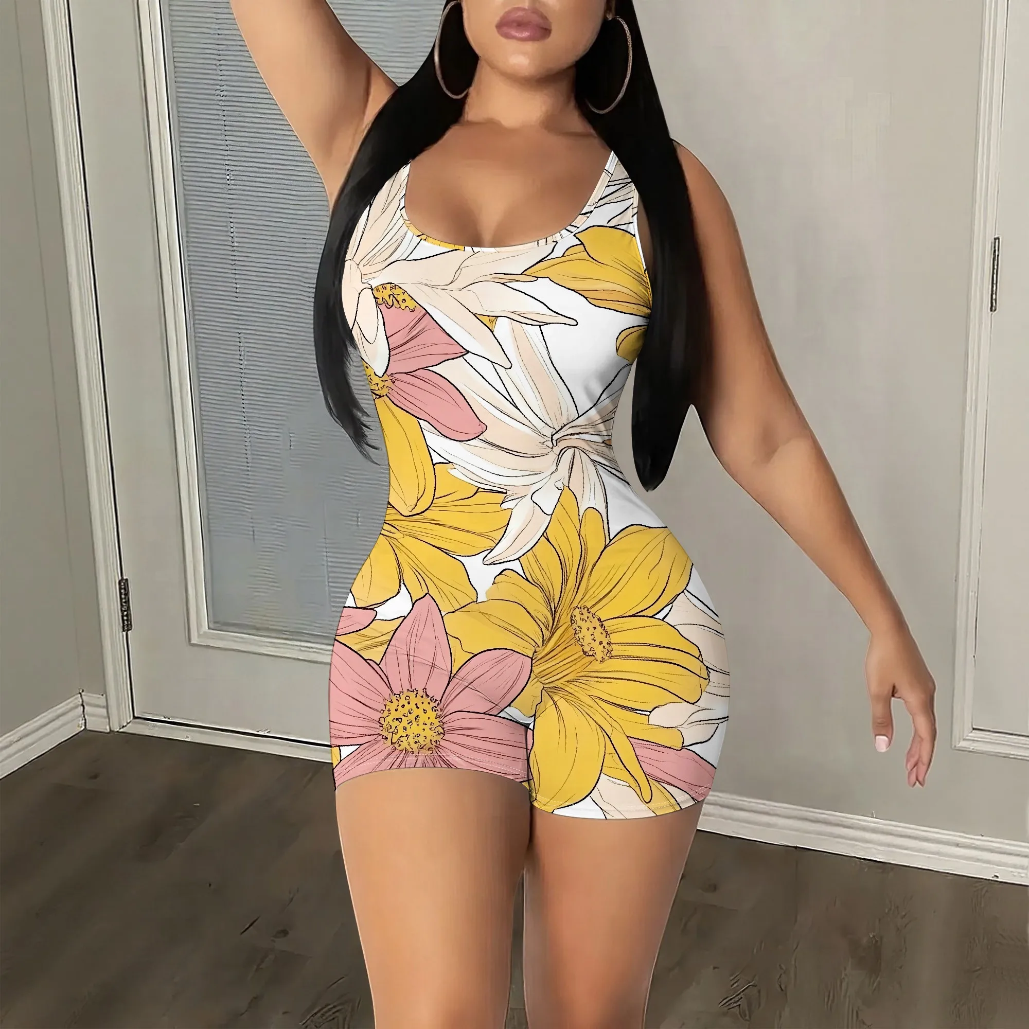 

Floral Romper, Sleeveless Playsuit, V-Neck Jumpsuit, Summer Outfit, Beachwear, S-2XL