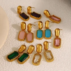 WILD & FREE Luxury Cubic Zirconia Stainless Steel Drop Earrings for Women Vintage Exquisite 18K Gold Plated Trendy Jewelry