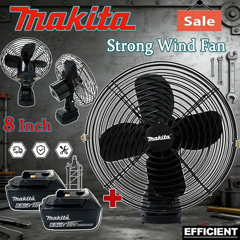 

Беспроводной портативный металлический вентилятор Makita 8 дюймов для рыбалки и кемпинга, с мощным потоком воздуха, совместимый с аккумуляторами Makita 18V 20V