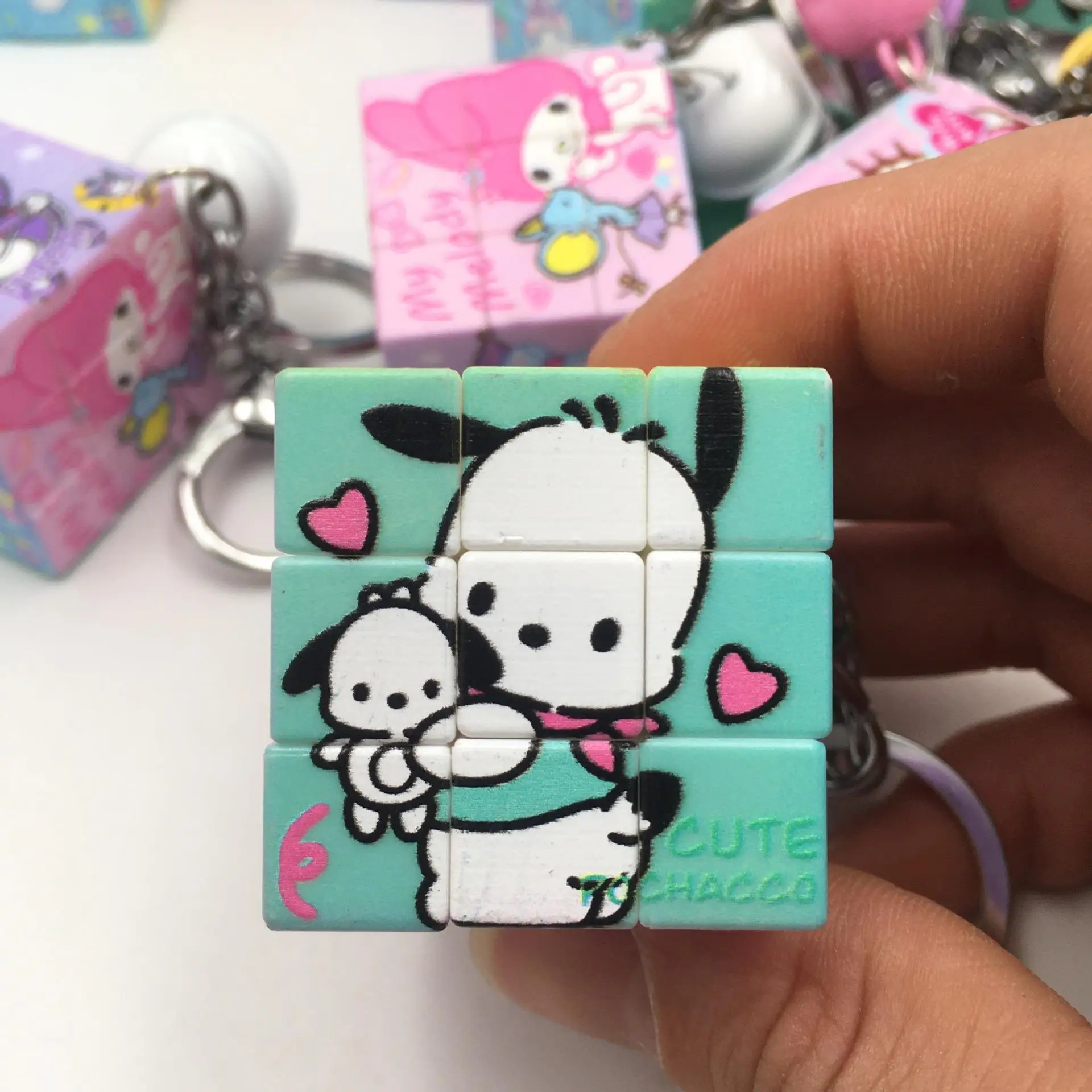 Sanrio Rubik's Cube พวงกุญแจ Kuromi Cinnamoroll pochacco Melody Hello Kitty กระเป๋าอุปกรณ์เสริมแบบแขวนจี้สำหรับเด็กผู้หญิงเด็กน้อยของขวัญ