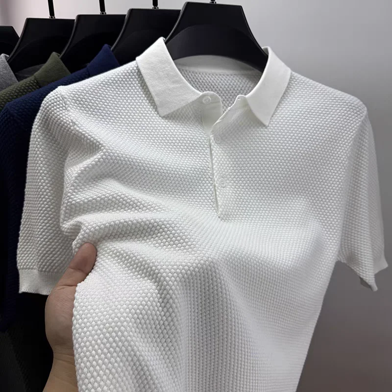 

100% pure cotton knitted short sleeve Polo shirt men's fashion high quality summer thin breathable solid color new lapel T-shirt