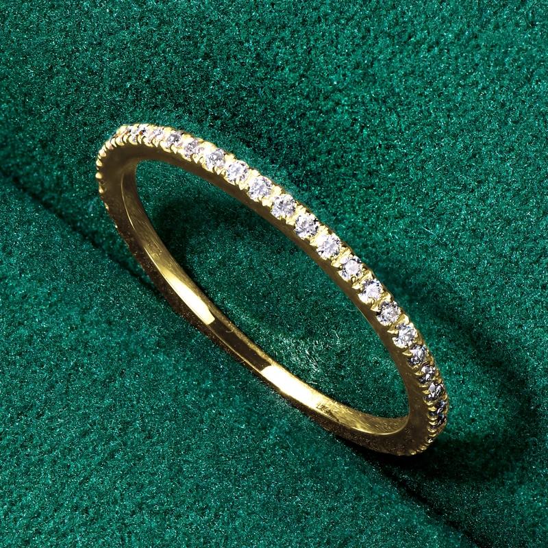 Imagem -02 - Iogou-solid Gold Half Eternity Banda Anéis para Mulheres Original 1.2 mm d Cor Moissanite Anel de Casamento Fino Jóias Empilháveis 10k