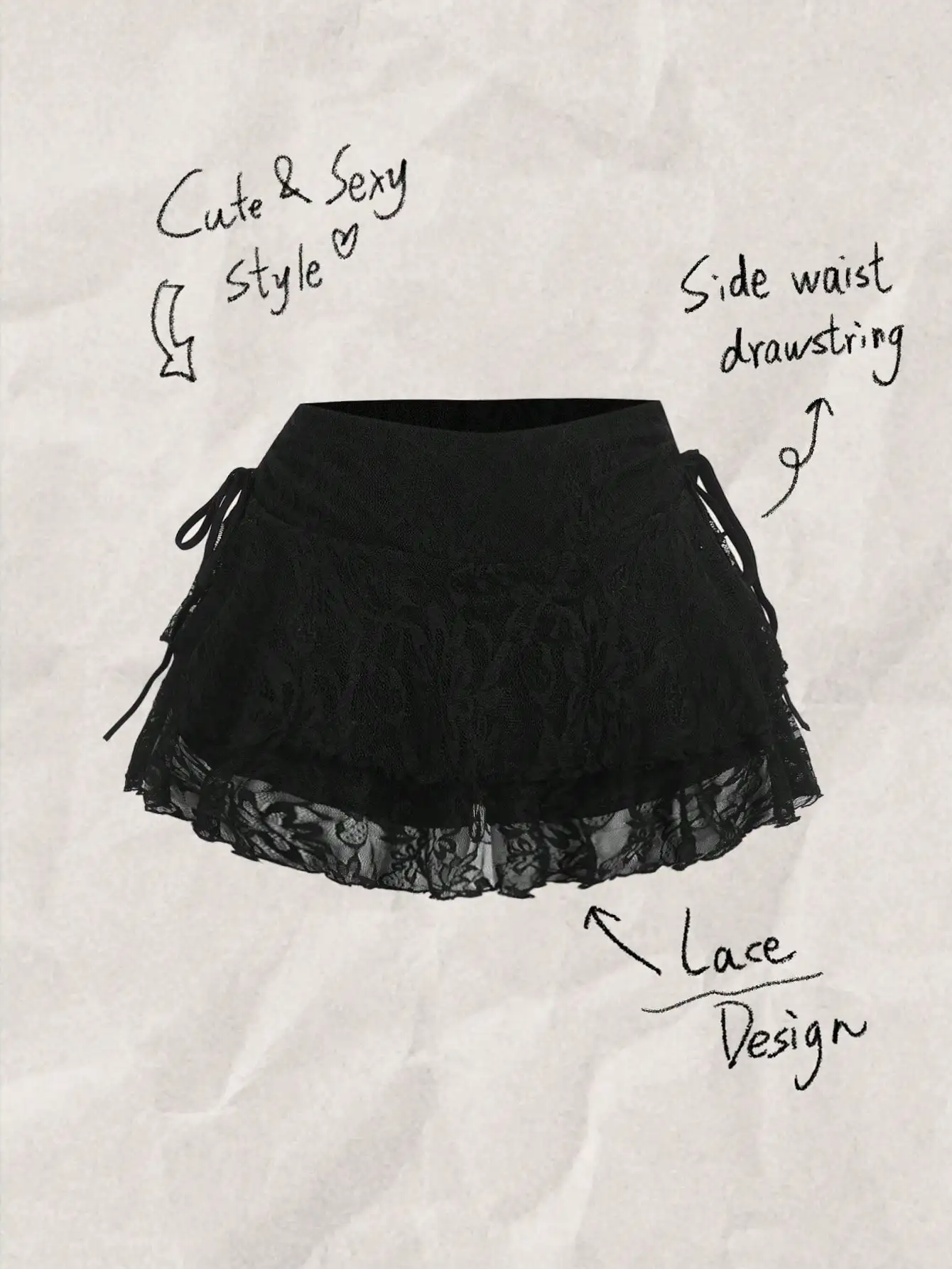 Drawstring Waist Bowknot Lace Skirt, Ruffle Double Layer Casual Chic, Y2K Feminine Mini Skirt for Women