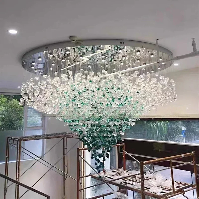 High End Crystal Stone Hanging Lamp Hotel Lobby Staircase Villa Living Room LED Pendant Chandelier Modern Home Art Decor Light