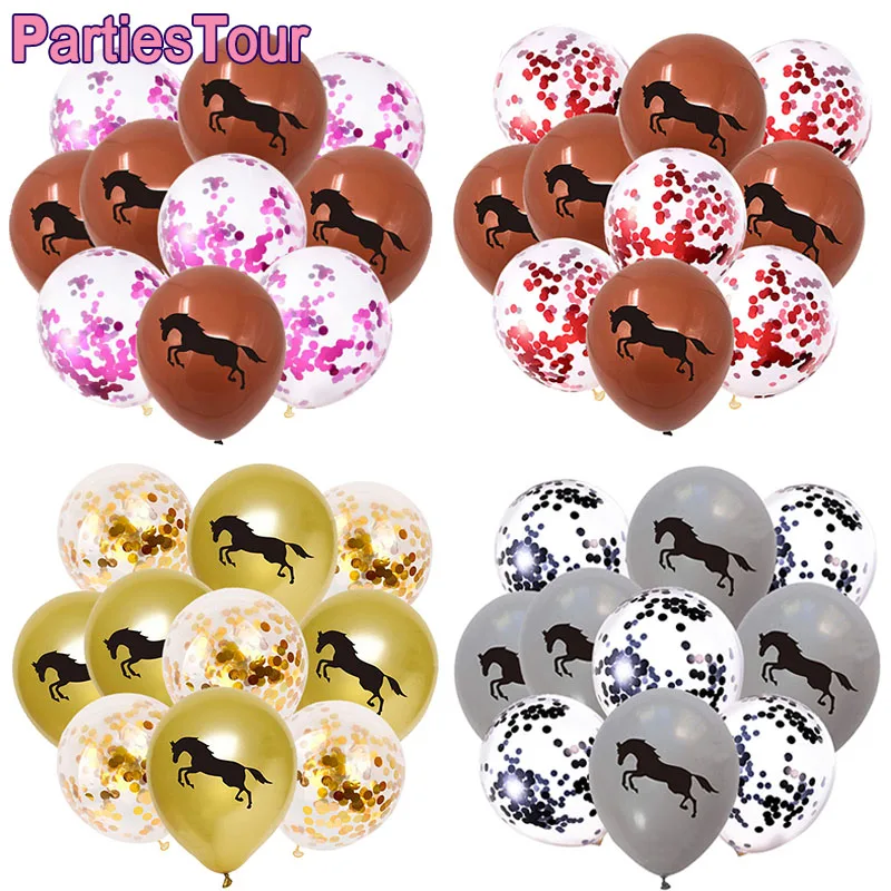 10 stücke Pferd Luftballons Set Party Decor Konfetti Pailletten Luftballons Folie Latex Party Luftballons Kind Aldult Cowboy Cowgirl Geburtstag Party – Detail 1