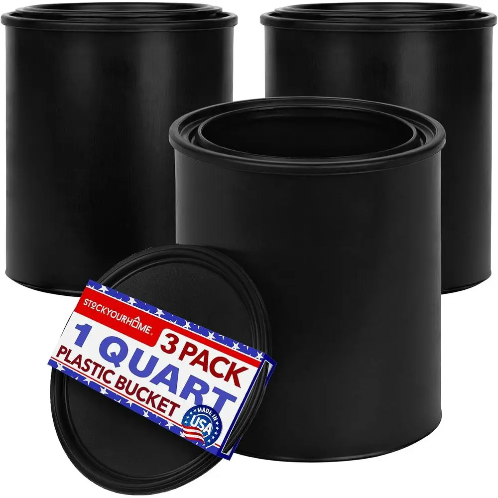 3-Pack 1-Quart Plastic Paint Buckets with Triple Lock Seal, Minimizes Skimming, Rustproof, Odor and Calcium Resistant, 32 fl Oz