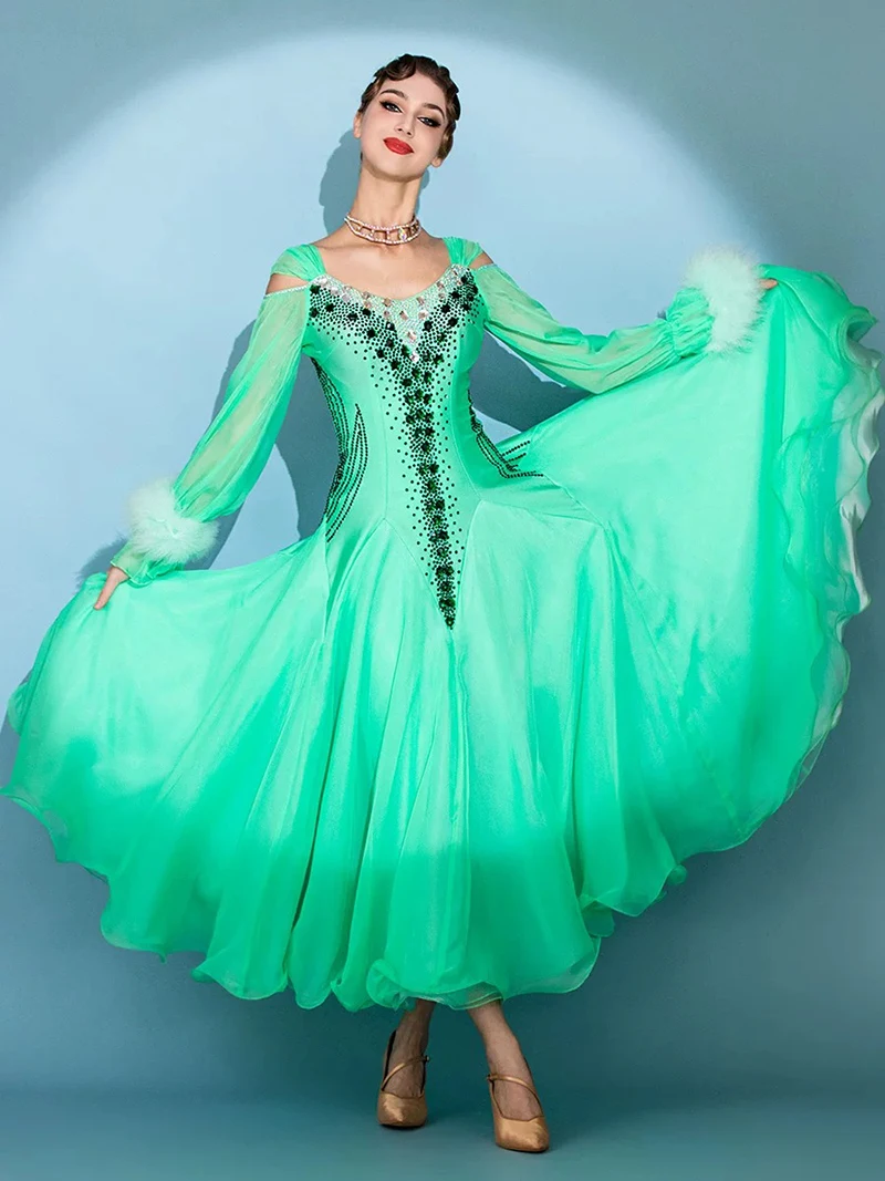 

Standard Ballroom Dance Dress Adult Luxurious Green Waltz Dancing Costume Women Shining Ballroom Competition Dance Dresses