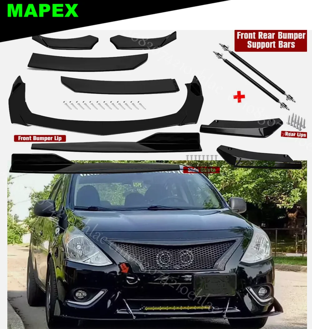 

Глянцевые черные автомобильные аксессуары для Nissan Versa, передний задний бампер, спойлер, сплиттер, комплект кузова, боковая юбка, узор из углеродного волокна