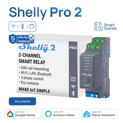 Shelly Pro 2 WiFi 2Channel Smart Relay Module Dry Contacts Professional Lighting Appliance Automation Seamless Integration 25A