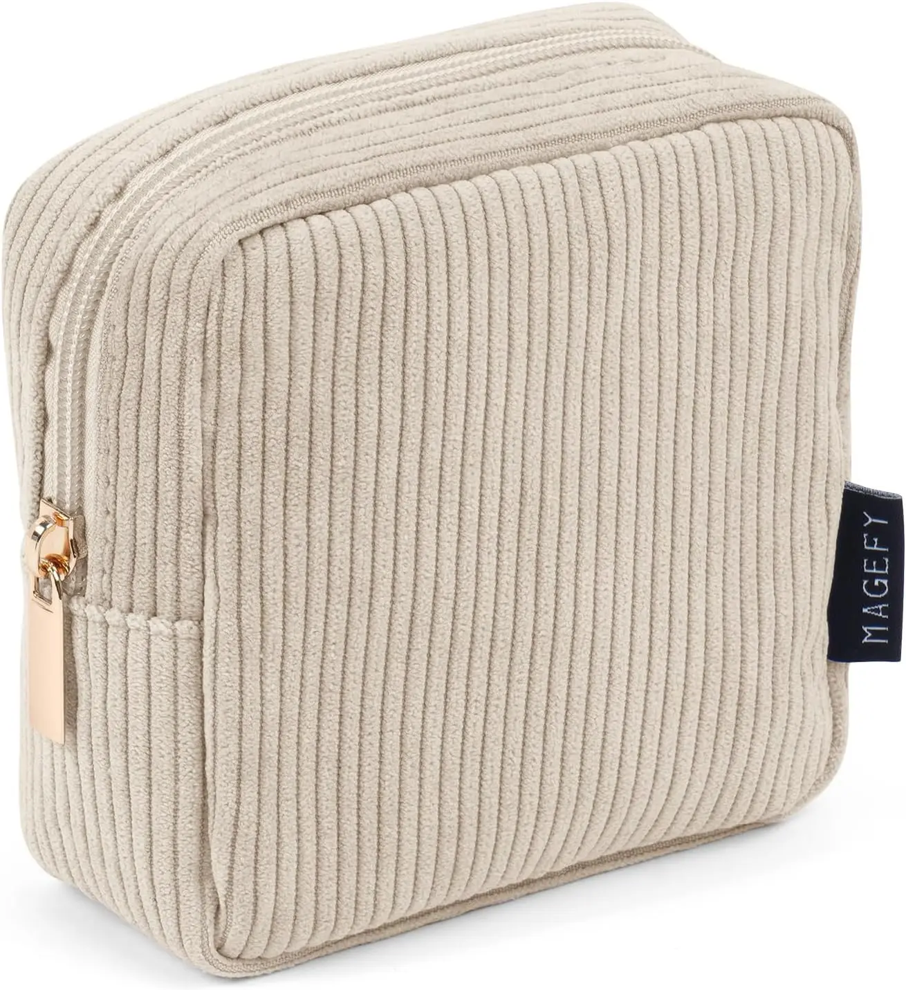 MAGEFY Small Makeup Bag for Purse Mini Cosmetics Bag Corduroy Cute Cosmetic Pouch for Women with Slip-in Pockets