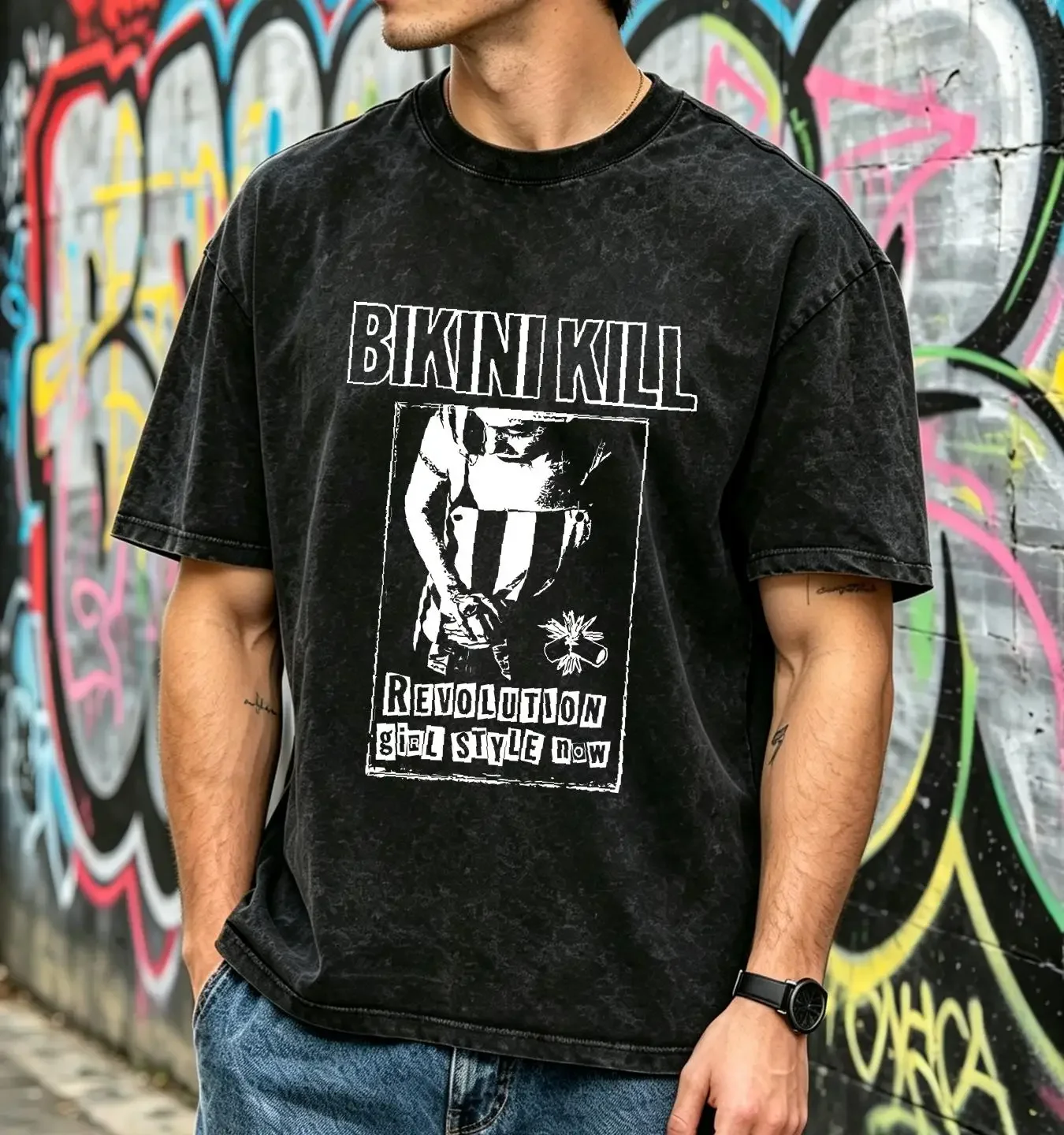 washed T Shirt Bikini Kill  Cotton Black Size S to 5XL NB1964 long sleeves vintage Washed Casual graphic designer clothes