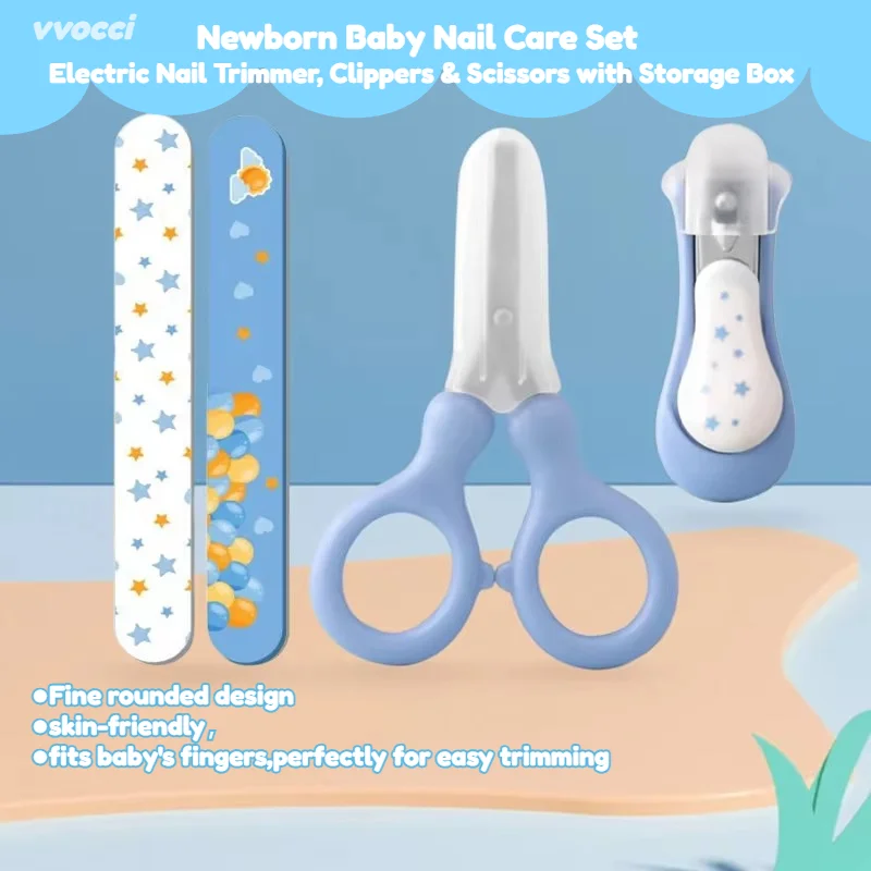Newborn Baby Nail Care Set – Electric Nail Trimmer,Clippers & Scissors with Storage Box – Safe Manicure Tools for Kids & Infants