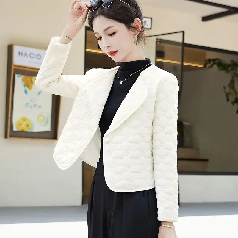 Autumn Winter Thin Short Cotton Jacket Women 2024 New Fashion Loose Casual Cotton Coat Pure Colour Black Button Outerwear Female