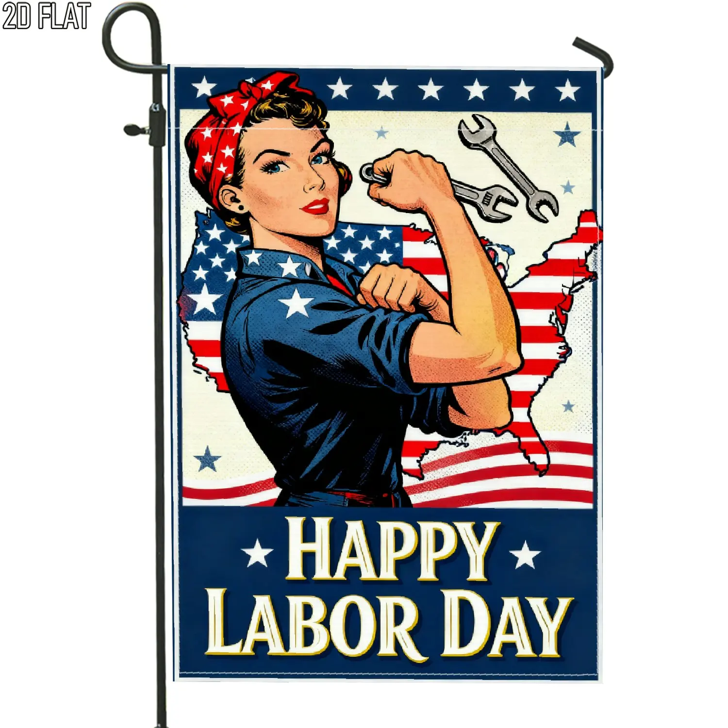 2D Plane, 2D Plane 1 Piece, Outdoor Garden Flag, Patriotic Labor Day Retro Blue Red and White Double-sided Welcome Garden Flag, Porch Decoration, Suitable for Garden and Courtyard Decoration, Excluding Flagpole, 2D Plane