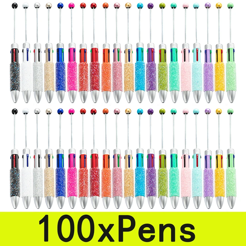 100Pcs DIY Diamond Beaded Pen Plastic Pens Bead Ballpoint Pen for Gift Students Office School Supply