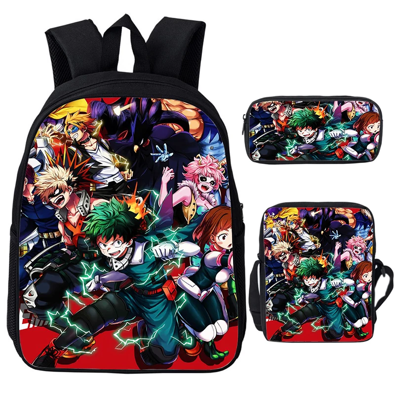 My Hero Academia Anime School Bag Set para crianças, Boku No Bookbag para crianças, mochila para meninos, 3pcs