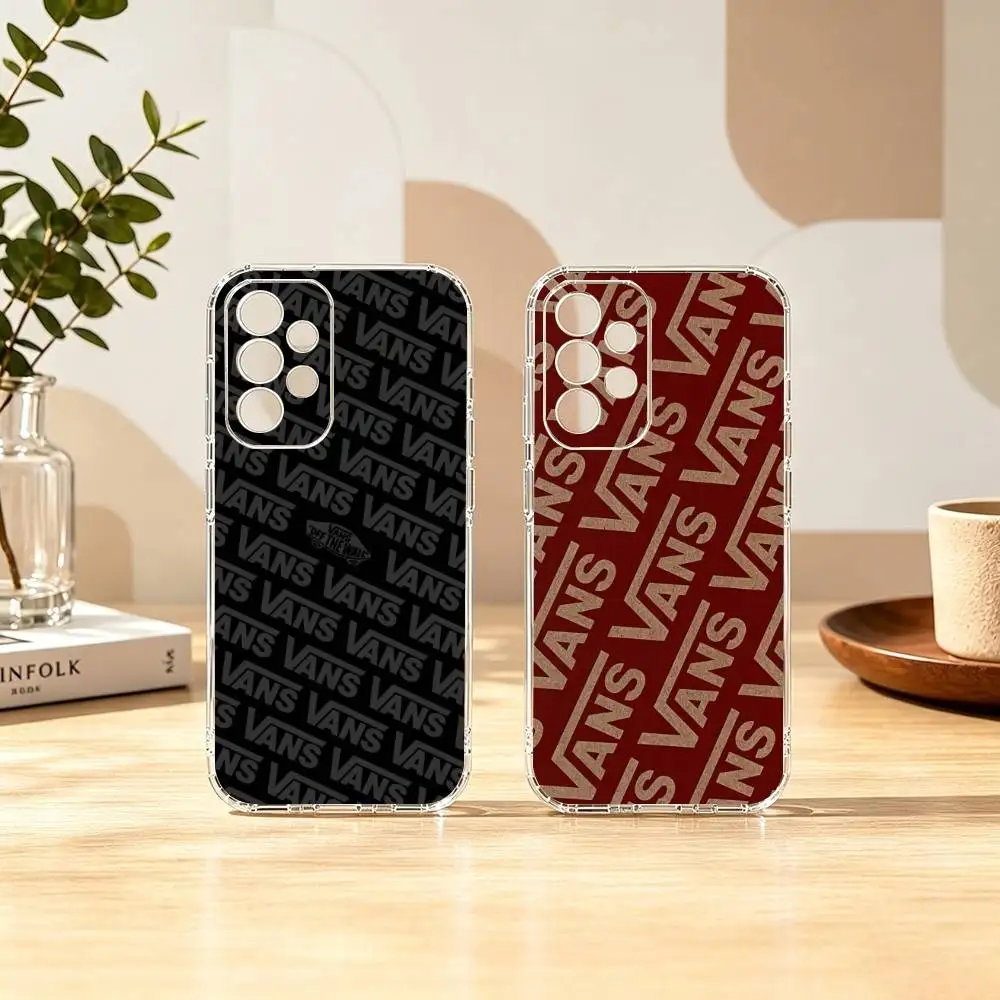 Capa de Telefone Transparente de Silicone Macio com Logo V-vans para Samsung S25, S24, S21, S22, S23, S30, Ultra, S20, Plus, Fe