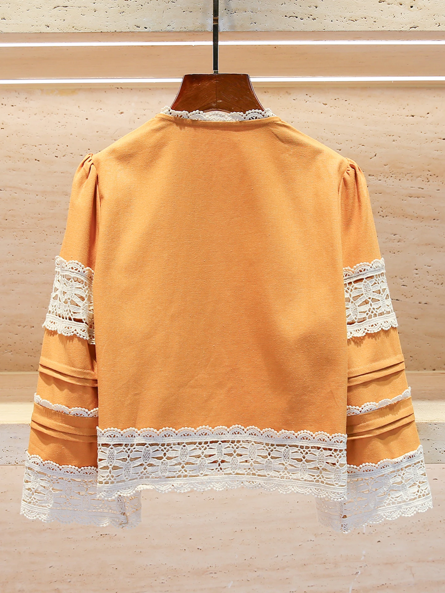 High-End Women's Lace Hollow out Belted irt Autumn Winter New Design Commute Sle Loose Fit Long Sve round Ne Top