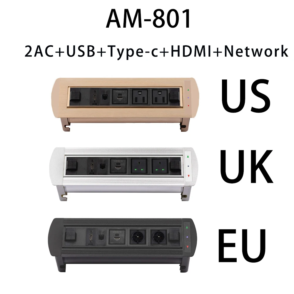 MANLEIKE Table Socket Desk Outlet With Network/Hdmi/USB/Type-C Embedded Auto-Hidden Office Conference Desktop Drawer Plug Outlet