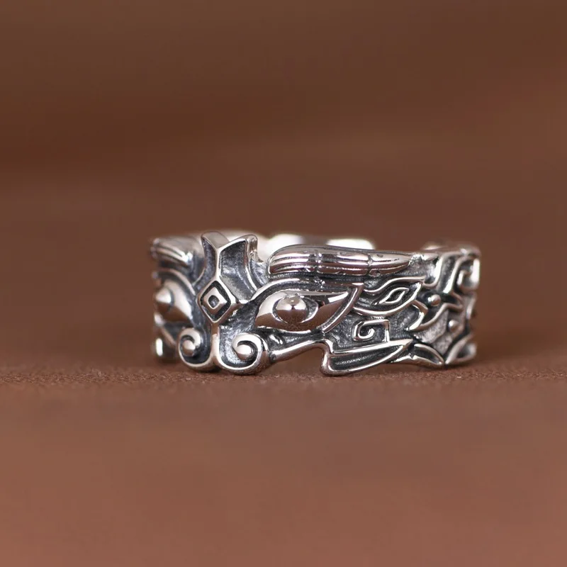 Retro Taotie Mythical Animal Open Adjustable Ring Men's Fashionable Pixiu Animal Fortune Jewelry