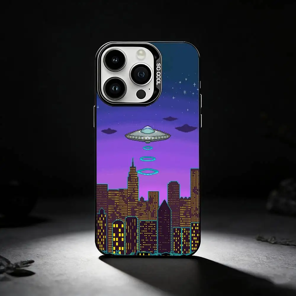 حافظة هاتف F-Funny Space UFO Alien Thing لهاتف iPhone 17,16,15,14,13,12,11 Plus، Pro Max، XS، حافظة هاتف فضية ملونة #5