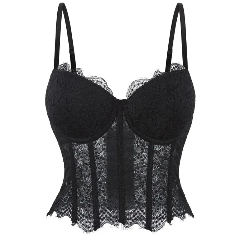 

Элегантный черный полупрозрачный бюстгальтер в сетку с эффектом пуш-ап, женский топ, корсет, бюстье, жилет, клубная вечеринка, сексуальный укороченный топ, нижнее белье