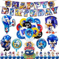 Soniced Balloons Happy Birthday Banner The Hedgehog Party Decoration Game Cake Topper Disposable Tableware Keychain Background