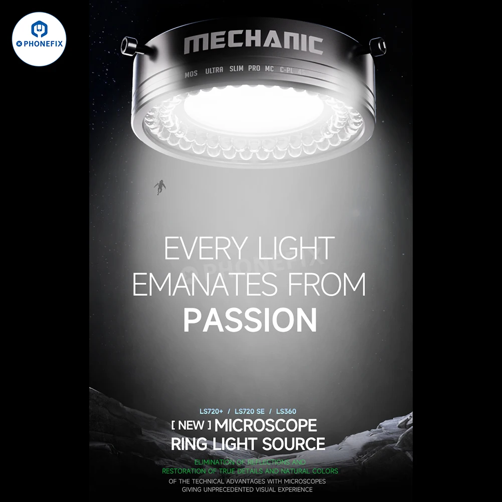 Mechanic LS720 Plus Microscope Ring Light Polarized Ring Light Eliminates Glare and Reflection for Stereo Microscopes 48mm