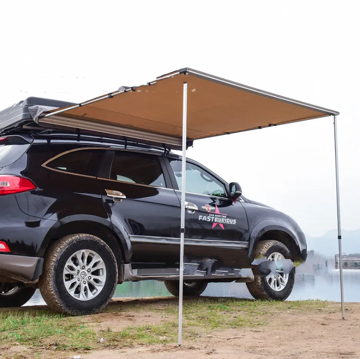 UV50 Sun Shelter For SUV Off-Road Camping 4x4 Rooftop Tent With Aluminum Pole Side Awning For Better Visibility