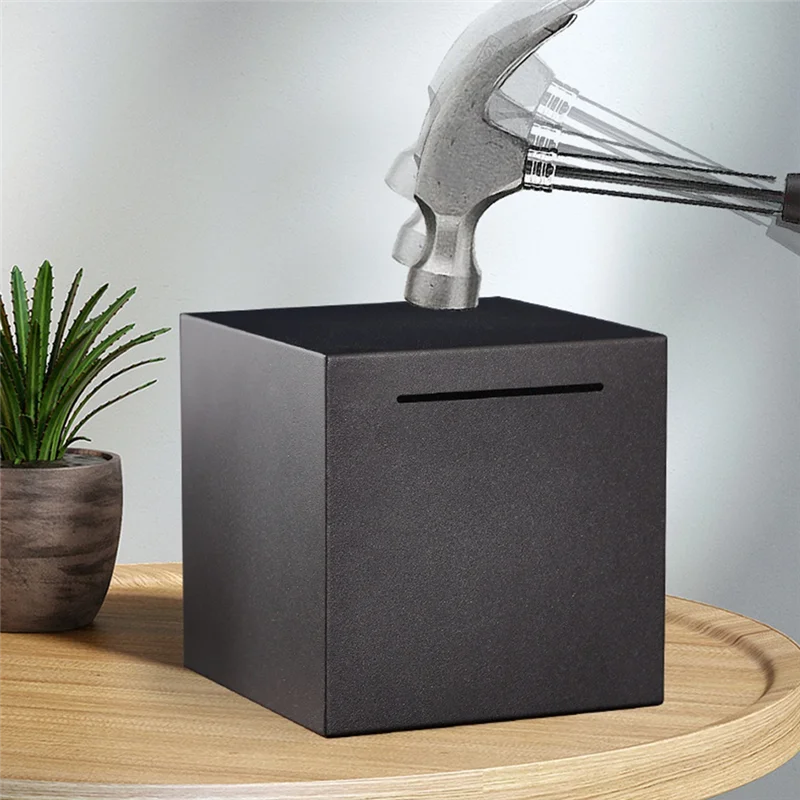 

Adult Piggy Bank, Only Stainless Steel Piggy Bank Can Be Entered And Exited, Unopenable Piggy Bank Black