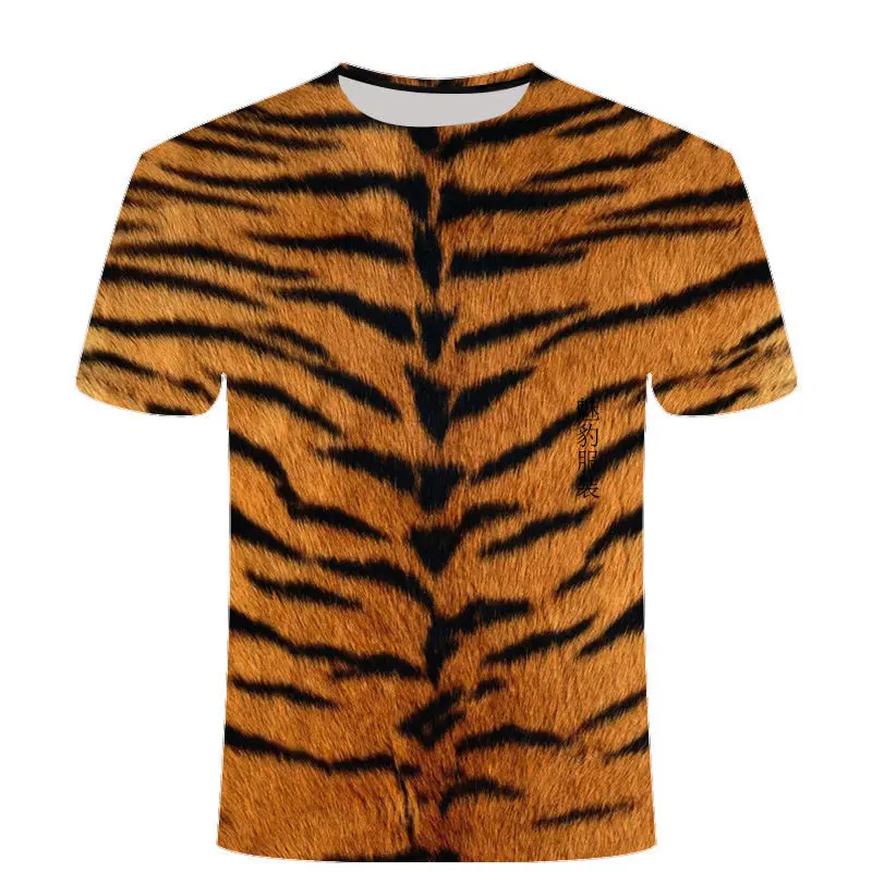 T-shirt à col rond imprimé peau de tigre et léopard pour enfants, vêtements décontractés, mode Kawaii, garçons et filles, été, 3D