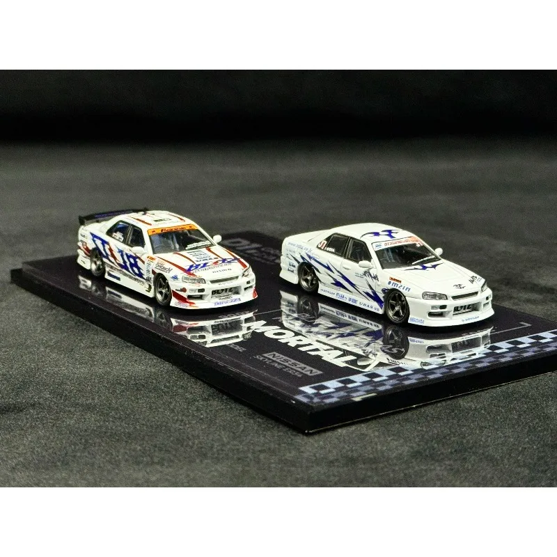 1:64 Mortal Nissan GTR ER34 Skyline drift car version, alloy car model. view 6