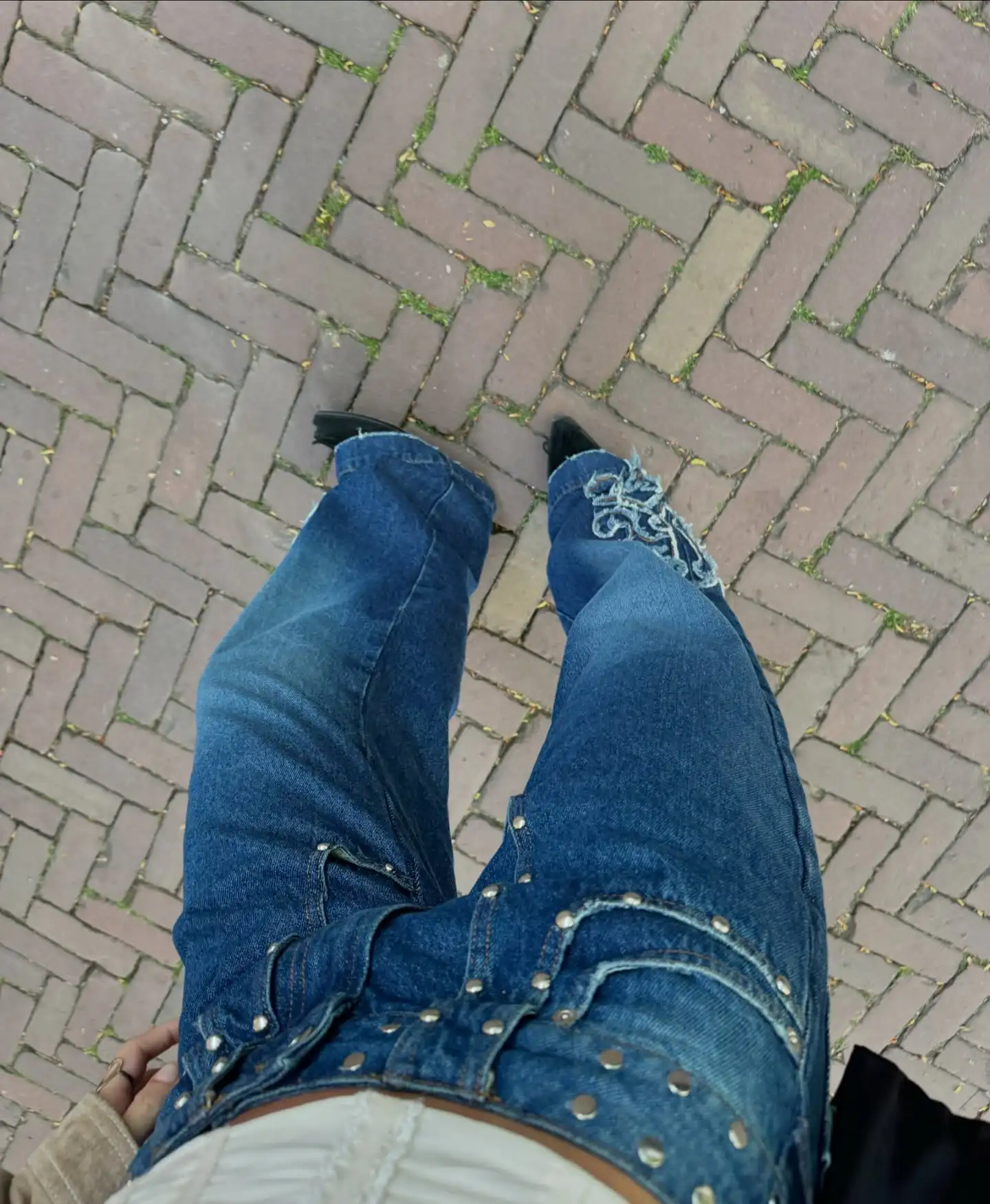 ONE DILEMMA España calle Retro estrella de cinco puntas borla pantalones vaqueros de tiro bajo Harajuku estampado ajuste Jeans Casual pantalones vaqueros rectos
