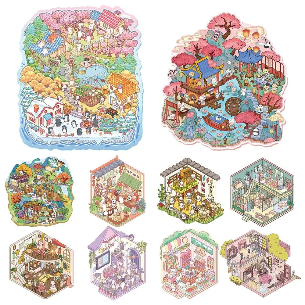 

New 3D Miniature Scene 3D Stickers DIY Multi Style Landscape Stickers Three-dimensional Decorative Food Street Landscape Sticker