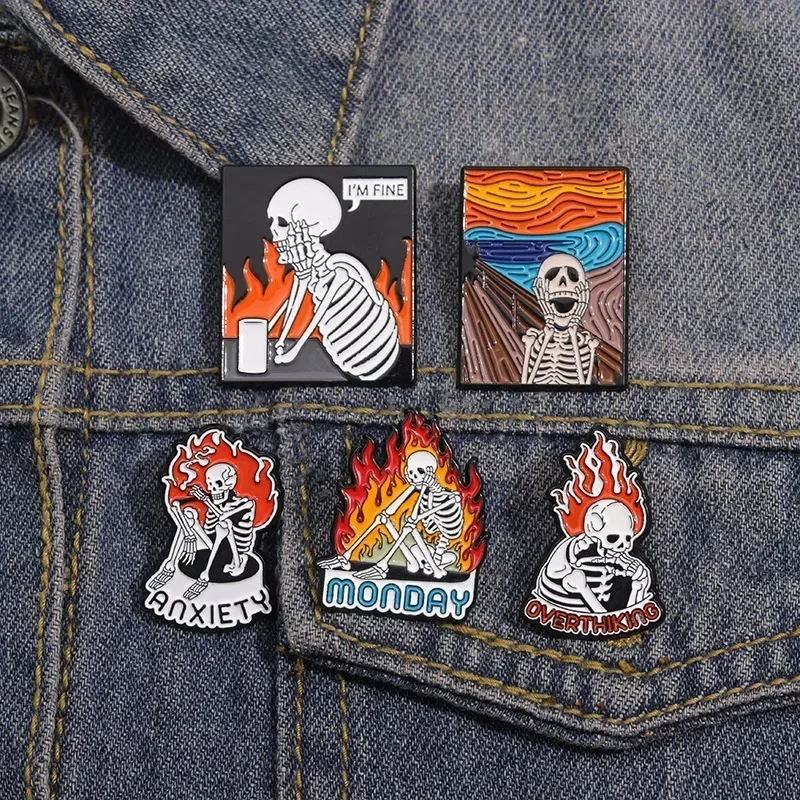 Creative Flame Painting Badge Personalized Skull Metal Accessories Brooch Lapel Pin Decoration Brooches on Clothes