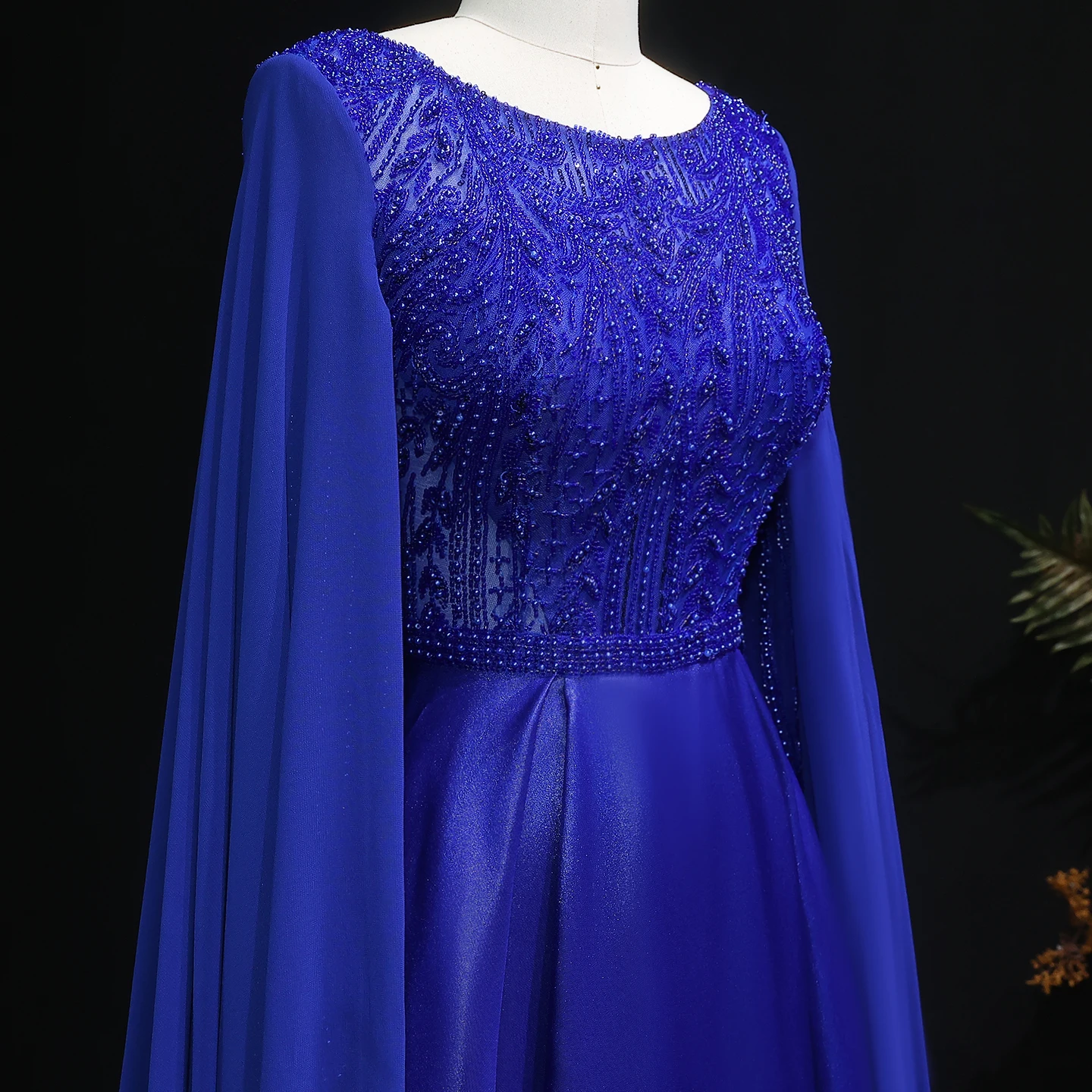 Sharon Said Arabic Royal Blue Long Evening Dress with Cape Sleeve Elegant Beaded Women Wedding Party Gowns SF359 Customized