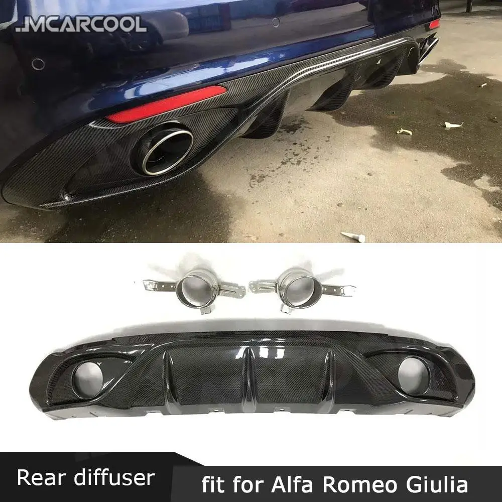 Carbon Fiber Rear Bumper Lip Diffuser with Exhaust Tips Sport Standard Style For Alfa Romeo Giulia 2016-2018 Car Accesories