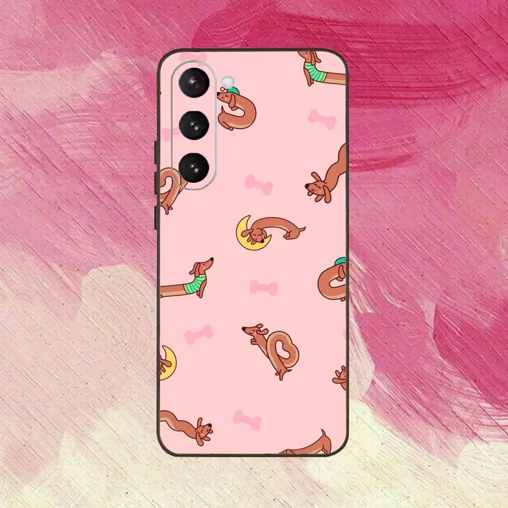 Funda de teléfono con perro salchicha y salchicha para Samsung Galaxy A73,A72,A71,A70,A53,A52,A51, otras fundas negras suaves