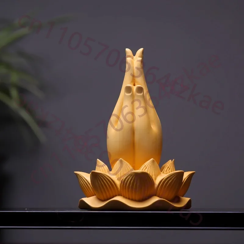 

Buxus Wood Buddha Hand Lotus Statue, Praying Palm Carving Ornament, Home Altar Decoration, Zen Temple Decor