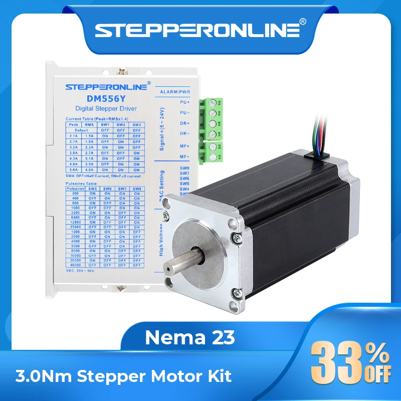 

STEPPERONLINE Nema 23 Open Loop Stepper Motor Kit 2 Phase 3N.m 4.2A Φ8mm with Driver DM556Y for CNC Engraving Machine