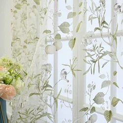 American Country Garden Green Flowers Brids Printed Sheer Tulle Curtains For Living Room Window Screen Bedroom Voile Drapes