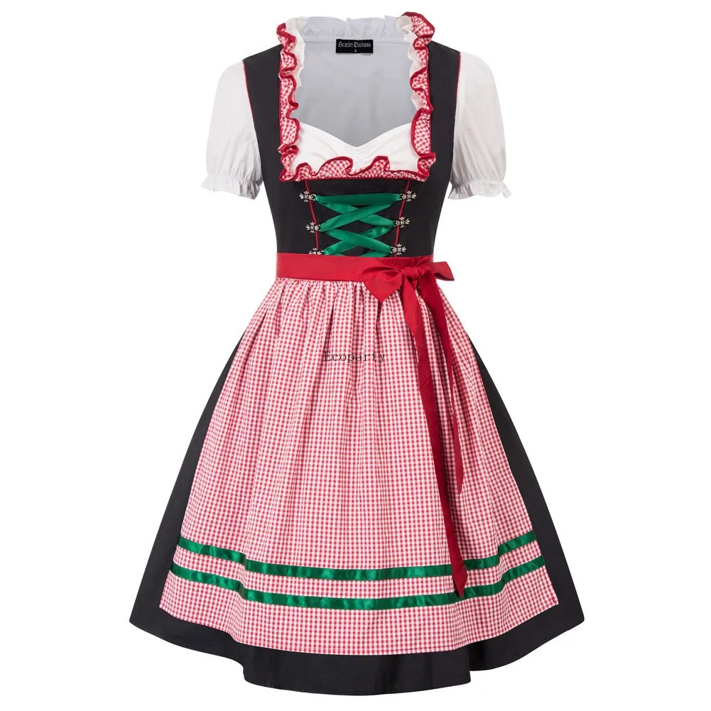 Dirl Deluxe vestido bávaro con delantal de encaje para mujer, disfraz de Festival Vintage Medieval, vestido de vendaje de Oktoberfest, vestido de halloween